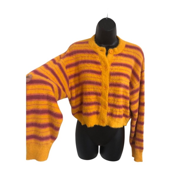 levi’s orange pink stripe fuzzy cardigan sweater size small brand new - Picture 7 of 12